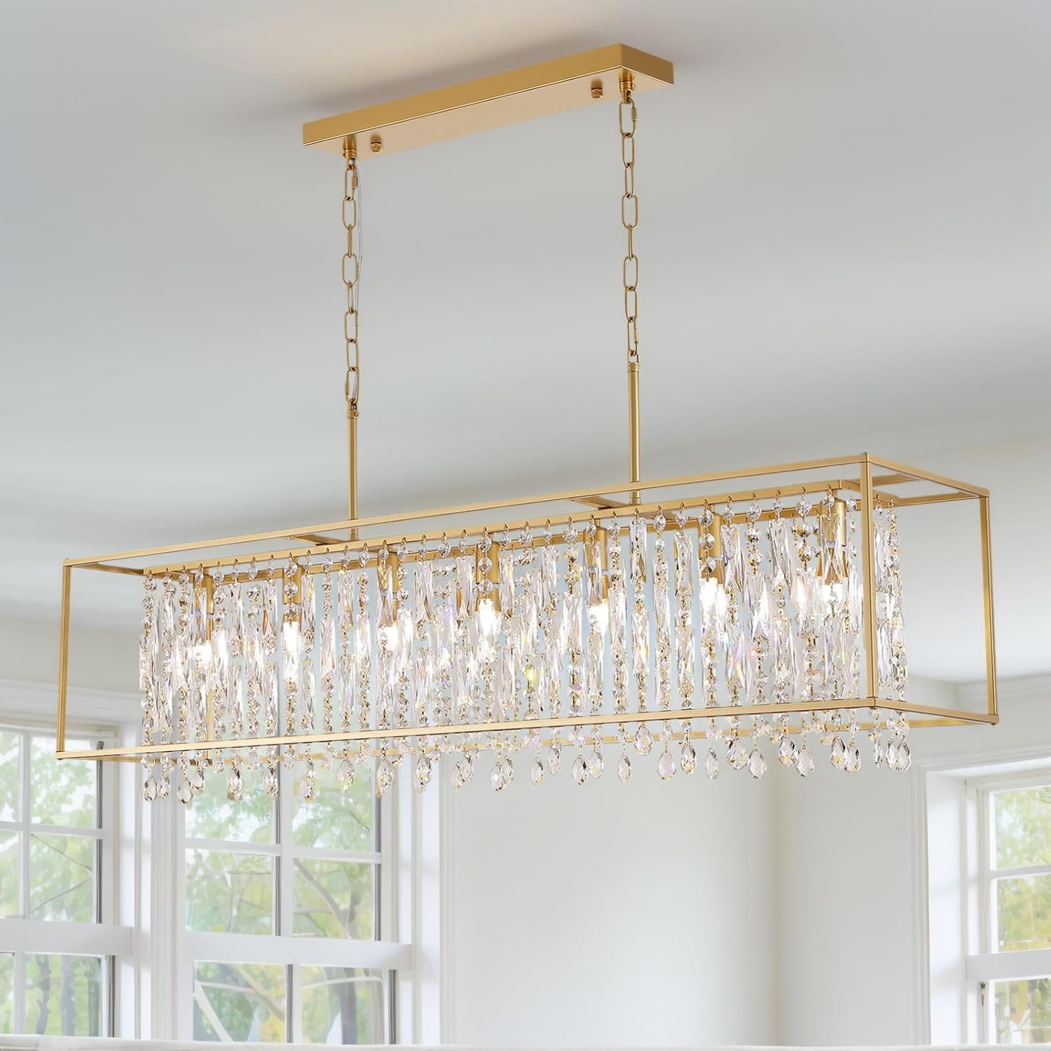 Gold Linear  Crystal Raindrop Chandelier