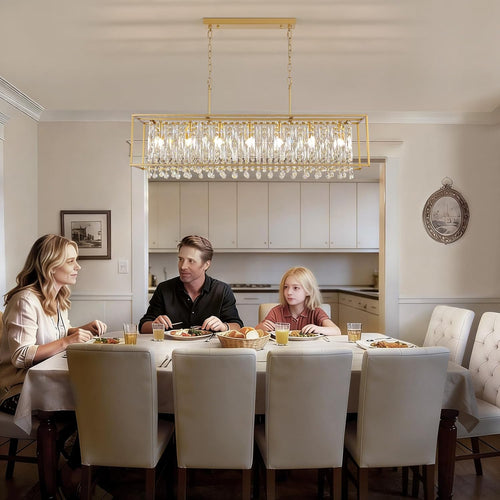 Gold Linear  Crystal Raindrop Chandelier