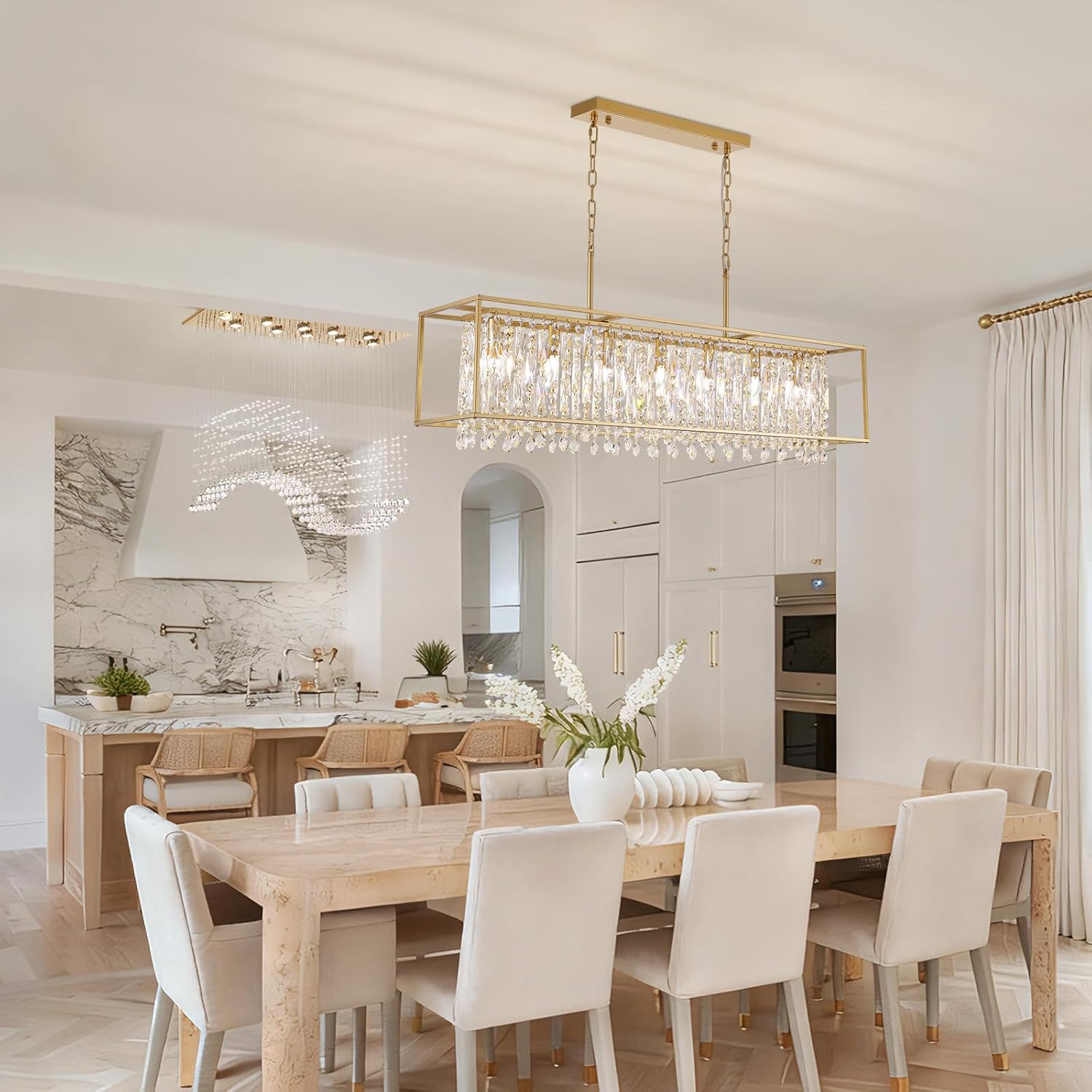 Gold Linear  Crystal Raindrop Chandelier