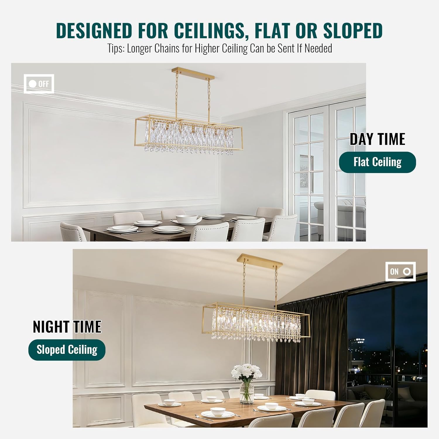 Gold Linear  Crystal Raindrop Chandelier